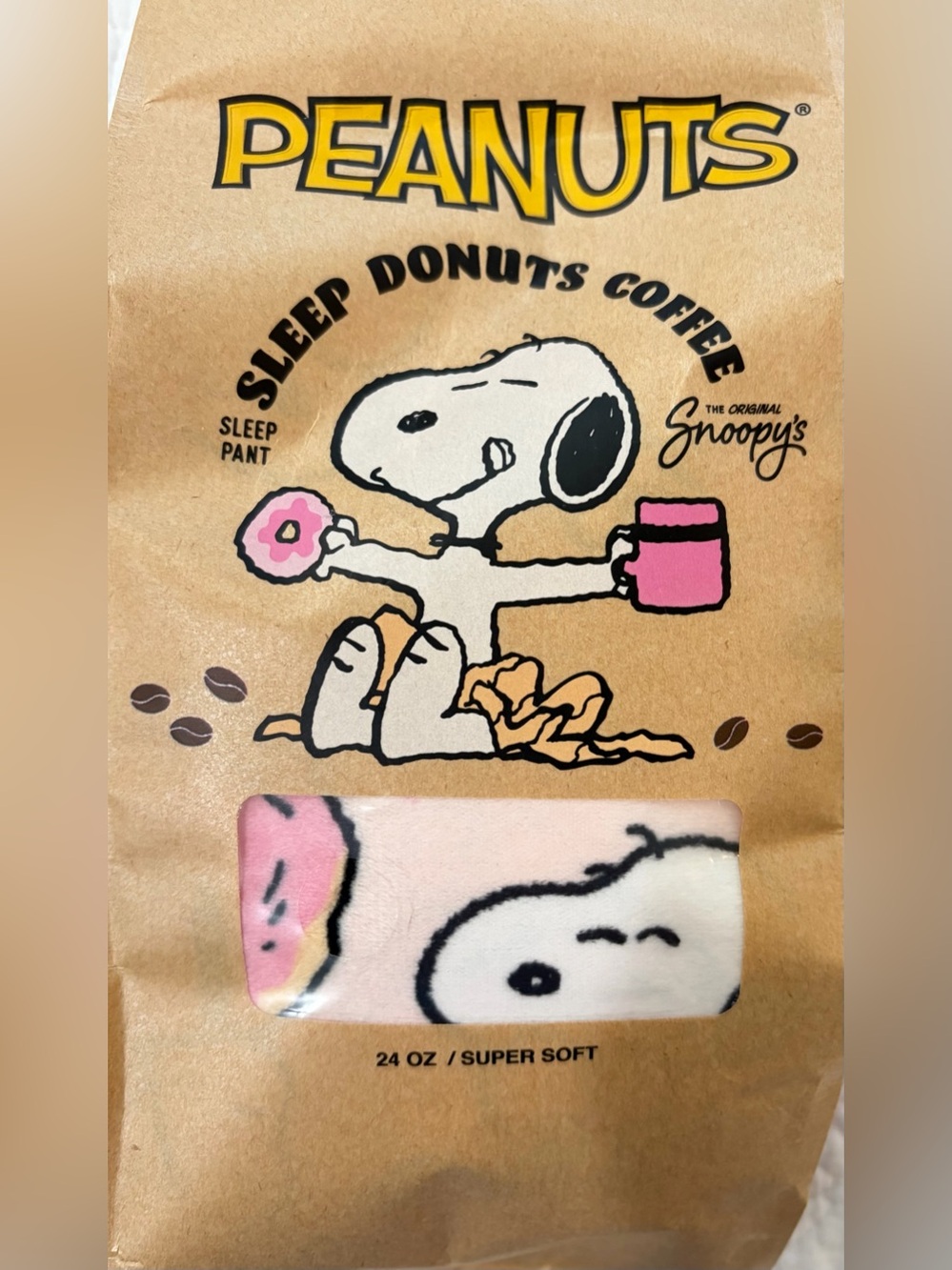 NEW IN BAG SZ L Snoopy Peanuts Sleep Donuts Coffee Sleep Pants - Pink